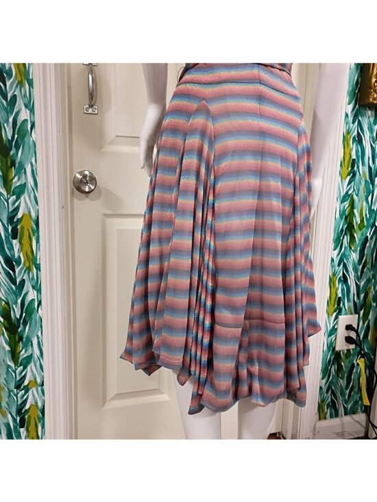 Samuel Dong Size M/L Striped Halter Midi Dress Handkerchief Hem & Metallic Sheen - Picture 10 of 15